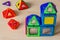 Children`s magnetic designer. Magnetic  puzzle constructor consisting  of multi-coloured parts. Games for childrenâ€™s developmen