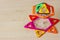 Children`s magnetic designer. Magnetic  puzzle constructor consisting  of multi-coloured parts. Games for childrenâ€™s developmen