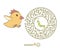 Children`s maze with chicken and worm. Puzzle game for kids, vector labyrinth illustration.