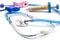 Children\\\'s medical instruments. Children\\\'s doctor concept. Pediatrics. Toy medical devices on a white background