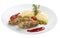 Children`s menu. Veal chops with mashed potatoes. On white background