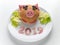 Children`s new year ham burger, lettuce salad and 2019 digits on the plate
