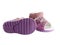 Children`s orthopedic shoes. purple leather sandals isolated on a white background