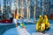 Children`s playground in the birch park in winter, i