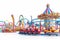 Children's playground equipment with colorful slides and swings on a white background