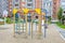 Children`s playground after rain in the usual courtyard of an apartment building. provincial town. summer. Russia