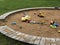 Children`s playground with sandbox and toys, relaxation park. Familie place.