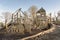 The Children\\\'s playground with Slide, Rope Net Bridge made of Wooden Tree trunk in acton park