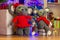 Children`s plush mouse toys under the Christmas tree