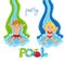Children\'s Pool Party on background.