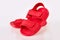 Children`s red rubber sandals  with Velcro isolated on the white background with clipping path.