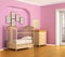 Children\'s room in red and pink tones with furniture.
