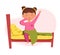 Children\\\'s daily routine vector illustration. Cute cheerful girl wakes up morning. Ideal for children\\\'s iteams