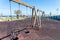 Children's safe wooden playground recreation area at seaside public park