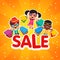 Children\'s sale. Happy smiling and jumping kids