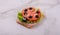 Children`s sandwich in the form of a ladybug. Children`s table setting. Children`s menu