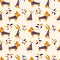 Children`s seamless pattern and dog, hare and bird. Fun geometric background for fabric, Wallpaper and other surfaces