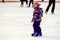 Children s skate rink. A little boy skates in the winter. Active family sport , the winter holidays and the cold season.School