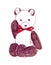 Children's soft plush toy white with black paws bear with a red bow drawing on a white background