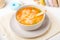 Children`s soup with vermicelli letters