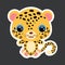 Children`s sticker of cute little jaguar. Jungle animal. Flat vector stock illustration