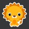 Children`s sticker of cute little sitting lion. African animal. Flat vector stock illustration