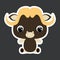 Children`s sticker of cute little sitting musk ox. Flat vector stock illustration