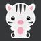 Children`s sticker of cute little sitting zebra. African animal. Flat vector stock illustration