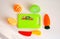 Children`s toy set, plastic multicolored fruits