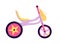 Children's tricycle with a bag on the handlebars. Kids vehicle with large rear wheels painted with a yellow star.