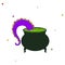 Children's vector drawing. Witch's potion. Octopus tentacle being cooked in a cauldron for halloween