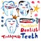 Children`s watercolor set dentistry teeth