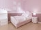 Children`s white bed in a classic interior for a teenage girl in pastel colors
