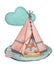 Children\\\'s wigwam for games with a sleeping fox on a pillow.