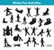Children`s Winter fun activities in ice and snow silhouette set collection