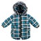 Children\'s winter jacket for boys. Blue, gray and green cell. isolated on white