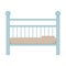 Children s wooden crib is blue. Baby cot with mattress and pillow. Blue children s wooden furniture for newborns. Vector