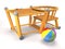 Children\'s wooden folding chair and ball (3d illustration).