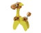 Children`s wooden multicolored toy giraffe acrobat on white background