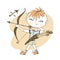 Children`s zodiac. Sagittarius sign. Boy with a bow. Vector