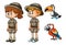 Children in safari clothes and two birds