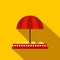 Children sandbox with red umbrella flat icon