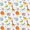 Children seamless vector wallpaper with cute and funny baby savanna animals