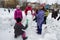 Children shape and painting the snowman.