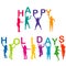 Children silhouettes holding letters building the words Happy H
