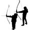 Children silhouettes playing archery