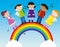 children singing on the rainbow vector
