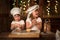 Children sisters cook with a rolling pin to stretch concept of