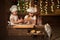 Children sisters cook with a rolling pin to stretch concept of