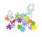 Children are sitting above the puzzles with the symbol of autism. vector illustration.